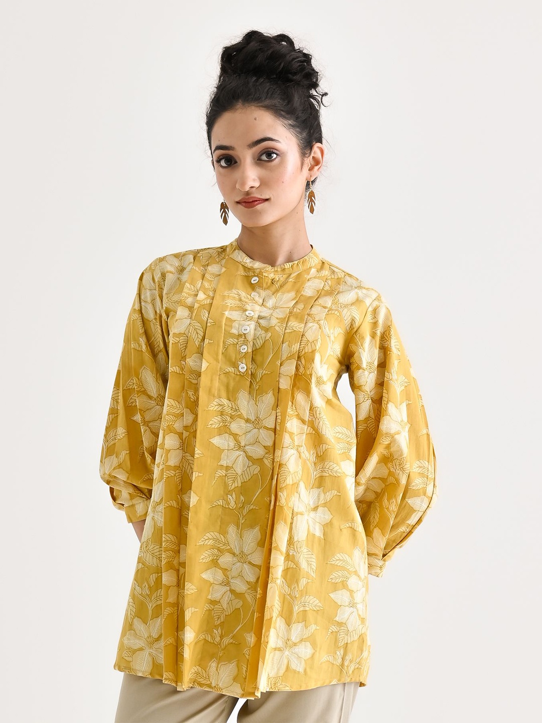 

Rustorange Printed Pure Cotton Tunics, Yellow