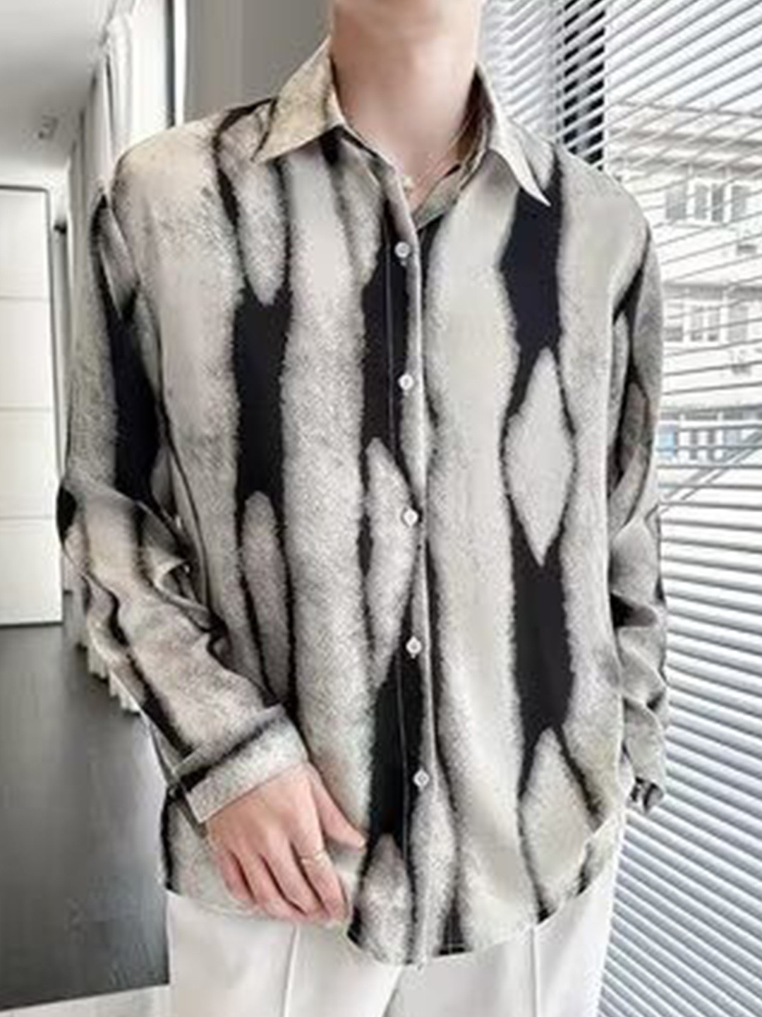 

StyleCast Men Opaque Striped Party Shirt, Black