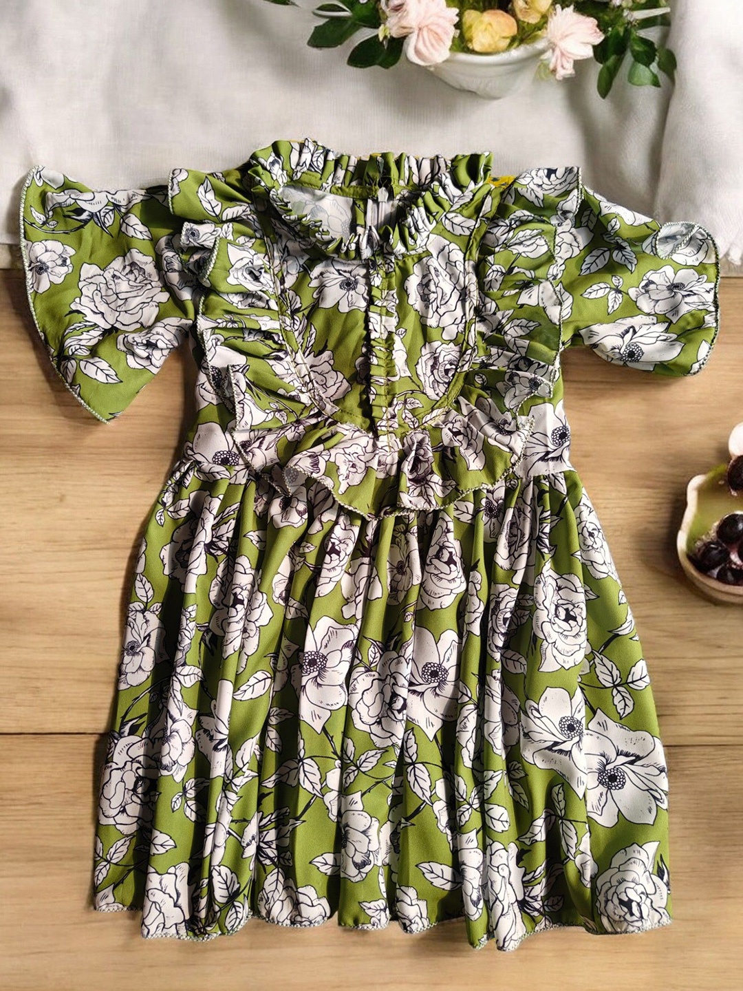 

LYTIX Floral Print Ruffled Dress, Green