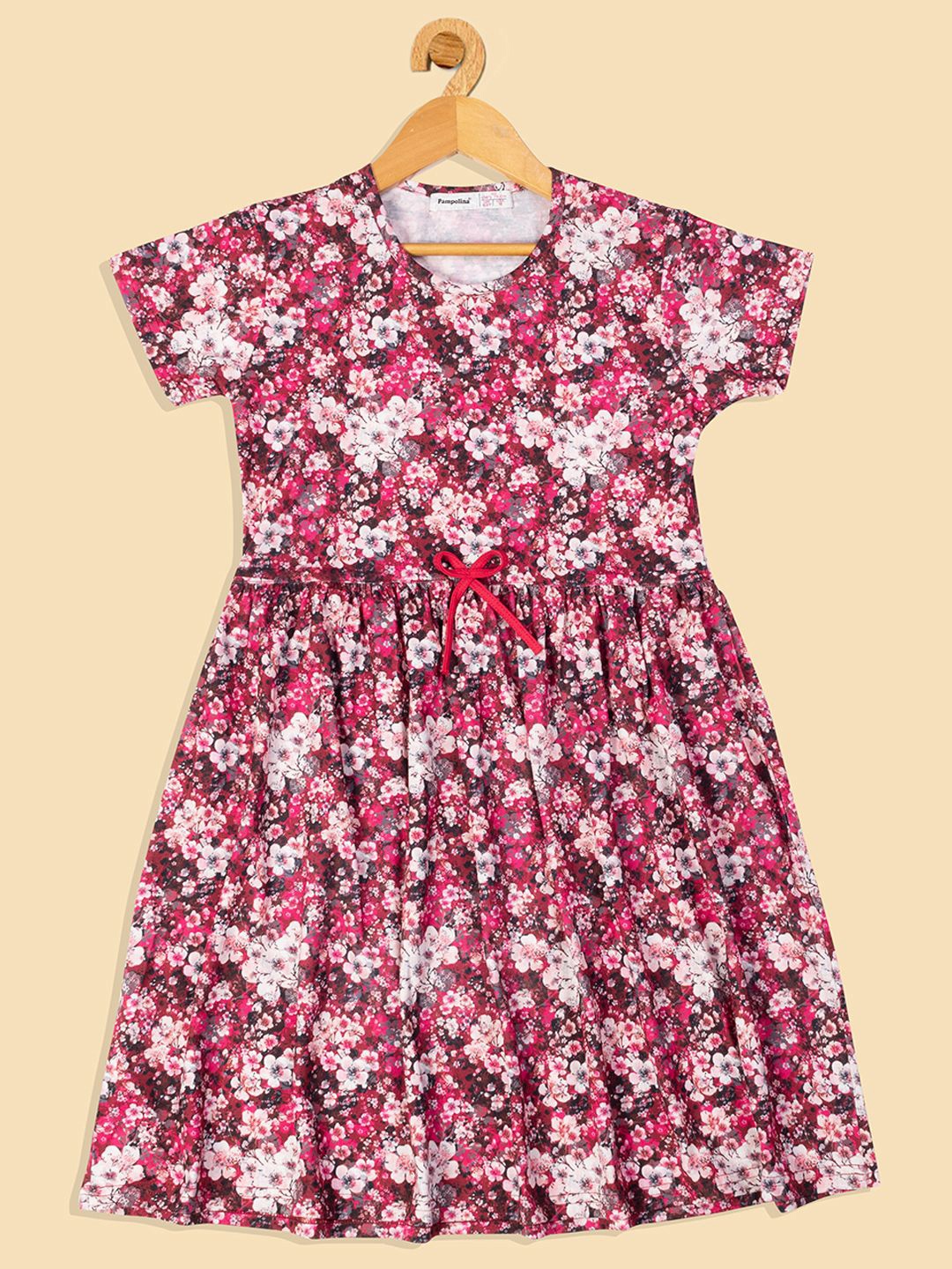 

PAMPOLINA Floral Girls Cotton Printed Fit & Flare Dress, Magenta