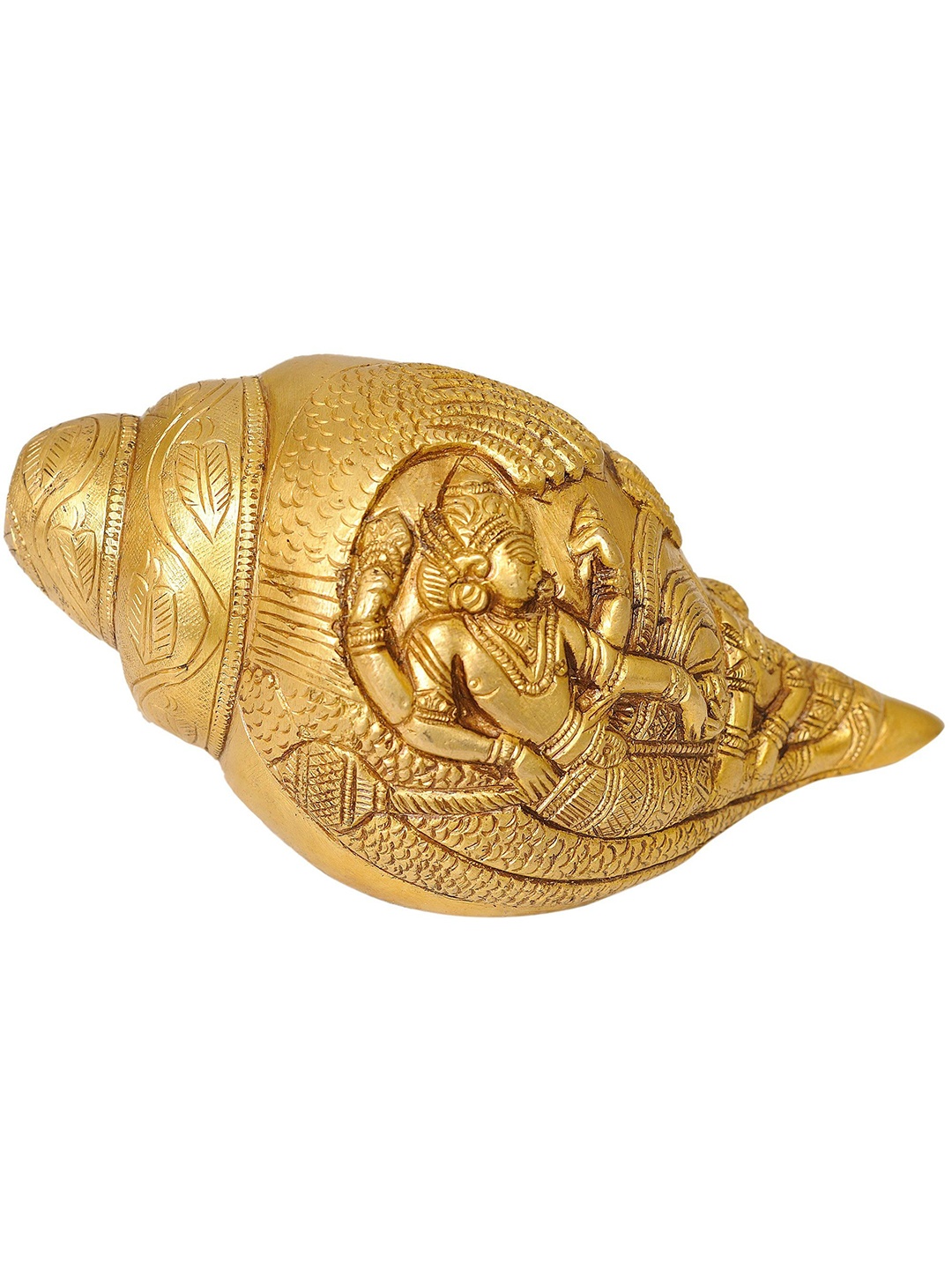 

Exotic India 6" Brass Sheshshayi Vishnu Conch, Gold