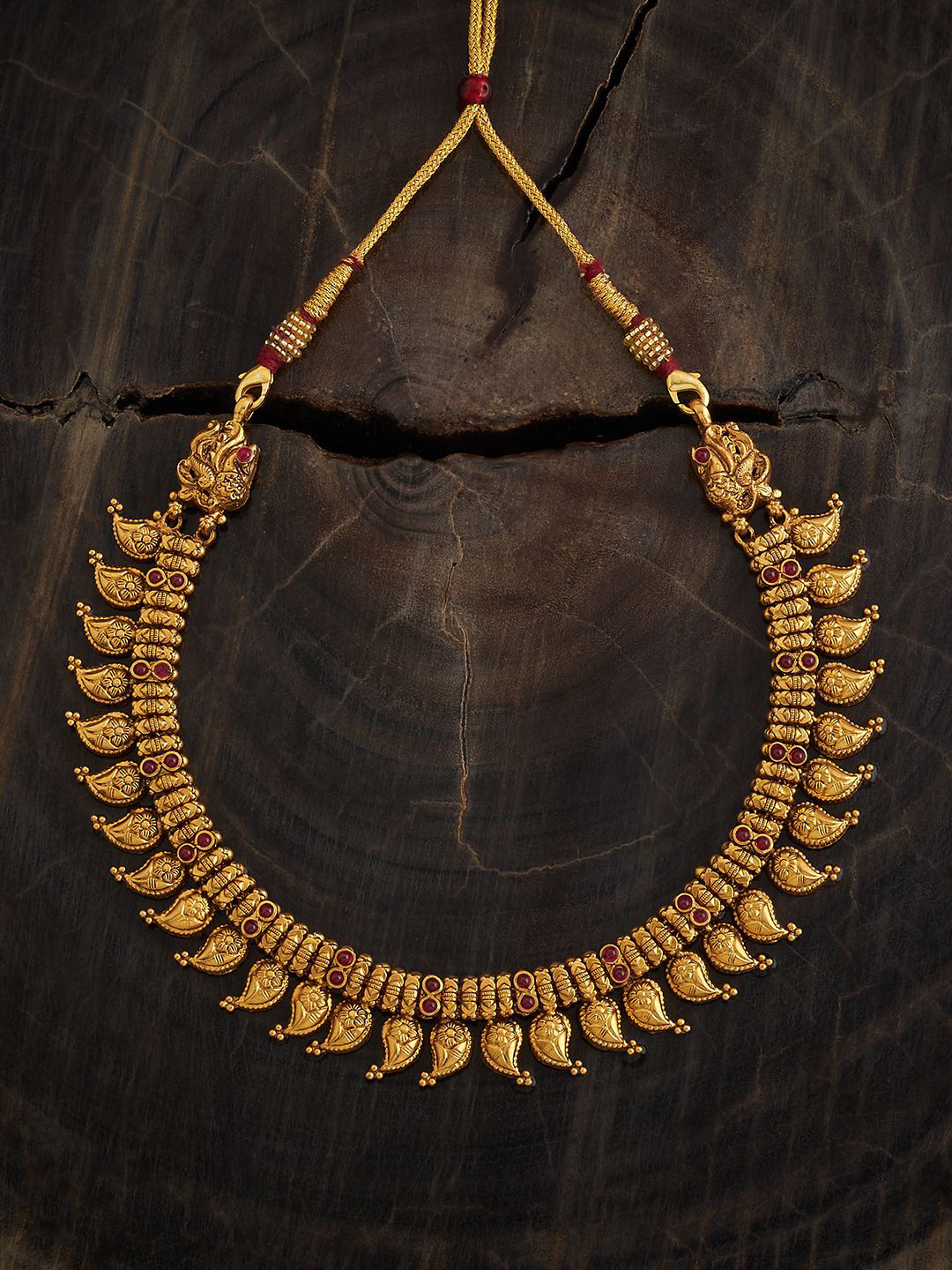 

Kushal's Fashion Jewellery Gold-Plated Stone Studded 92.5 Sterling Silver Temple Necklace