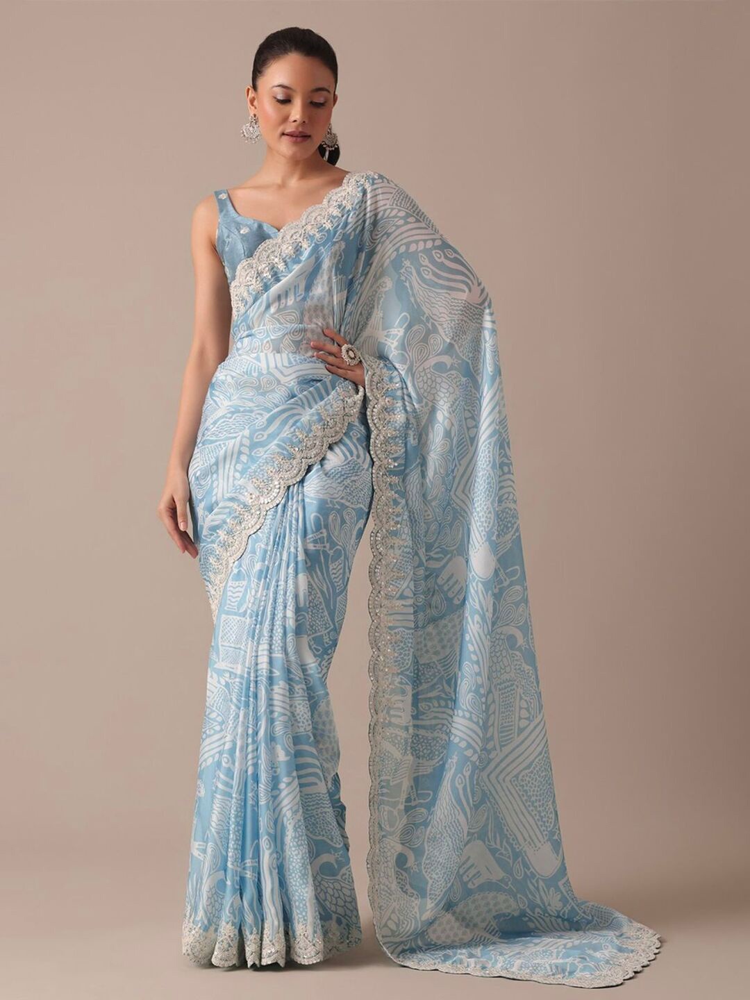 

Sanwariya Sequinned Pure Georgette Abstract Saree, Blue