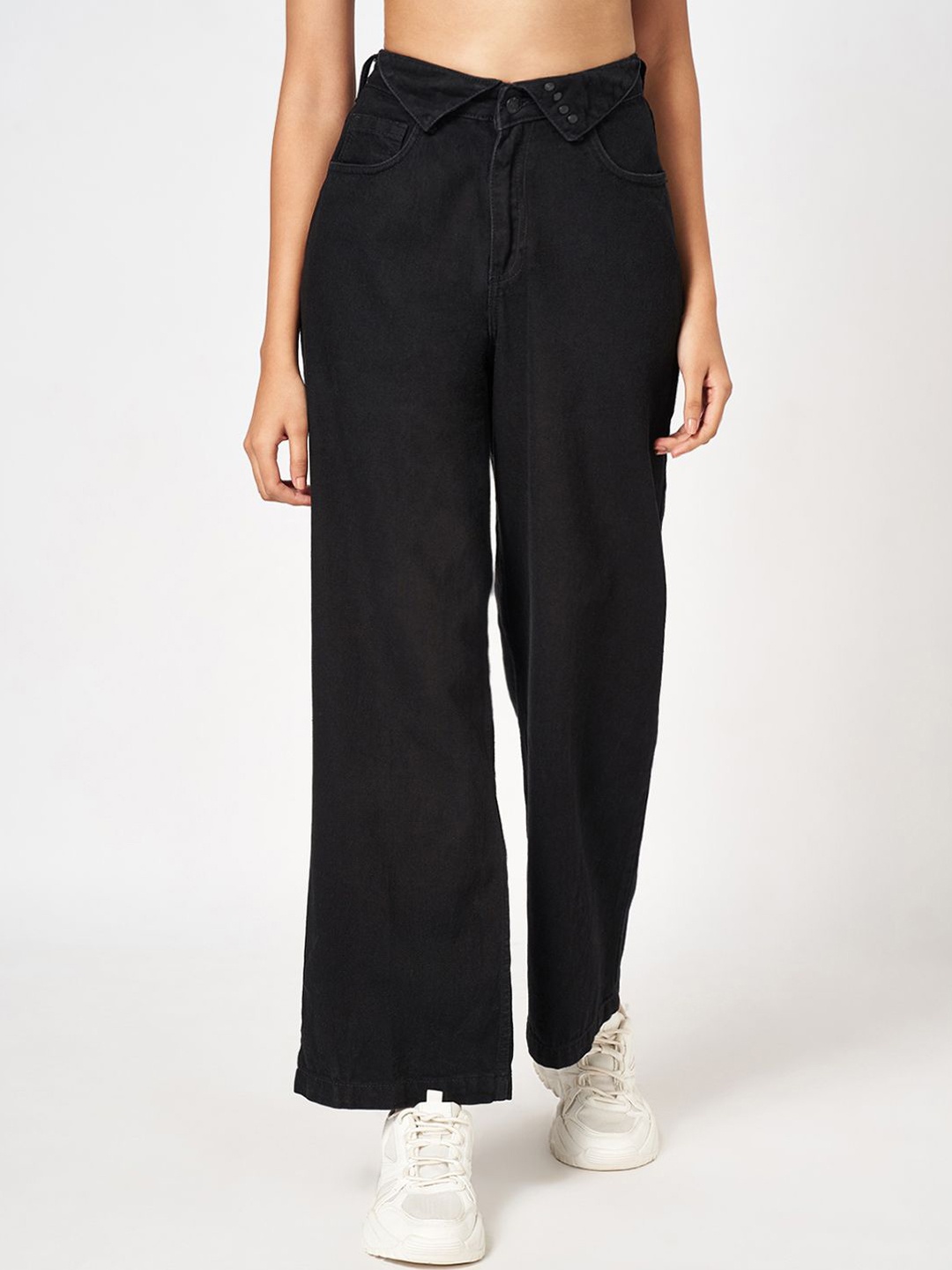 

People Women Flared High-Rise Jeans, Black