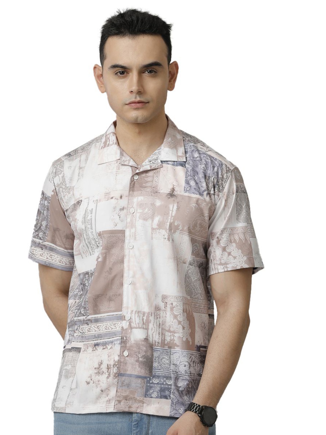 

Voi Jeans Men Boxy Opaque Printed Casual Shirt, Beige