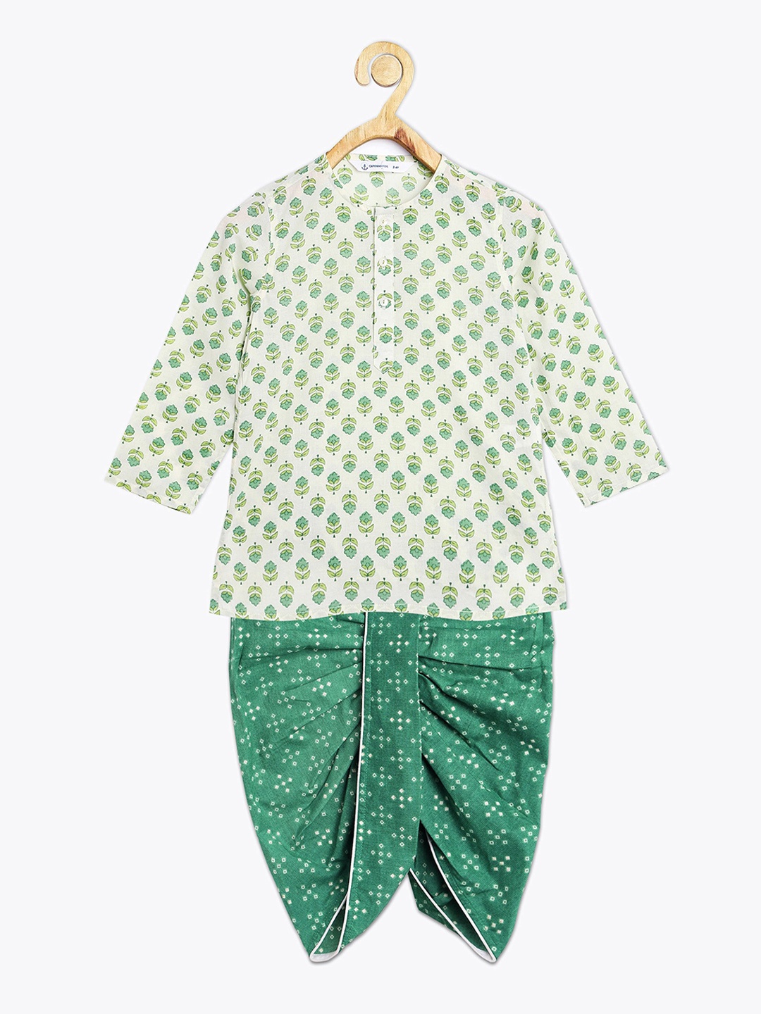 

Campana Boys Floral Printed Regular Pure Cotton Straight Kurta with Dhoti Pants, Off white
