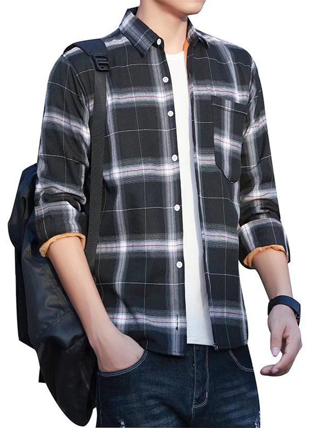 

StyleCast Men Tartan Checks Opaque Checked Casual Shirt, Black