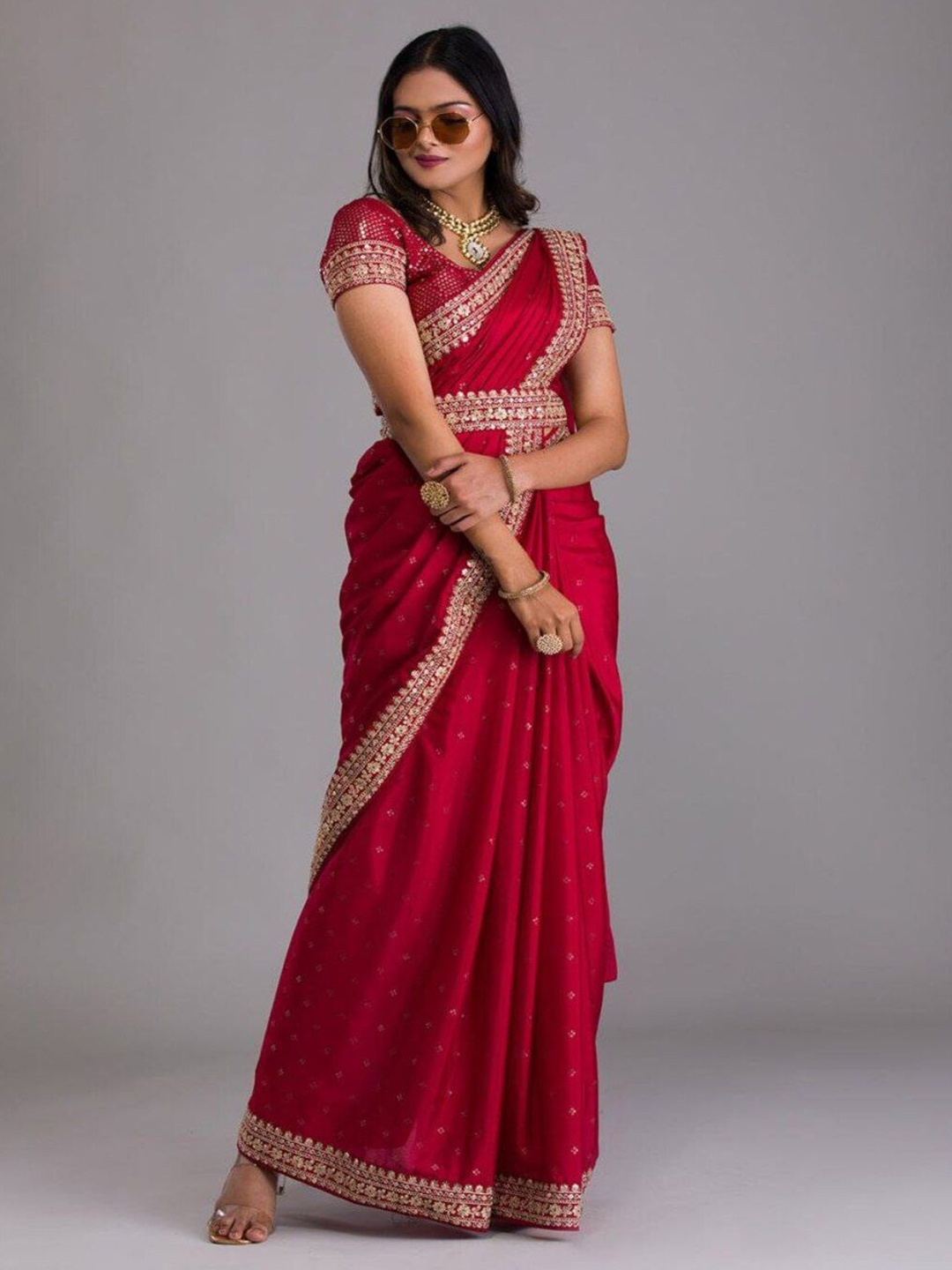 

Sanwariya Silk Embellished Sequinned Pure Georgette Saree, Red