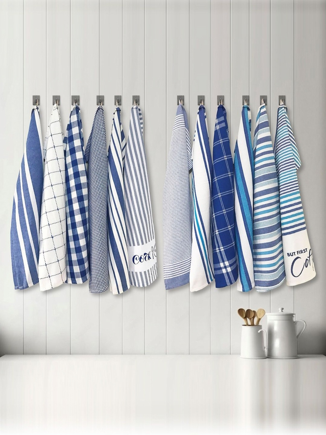 

OASIS Blue & White 12 Pieces Printed Cotton Kitchen Towels