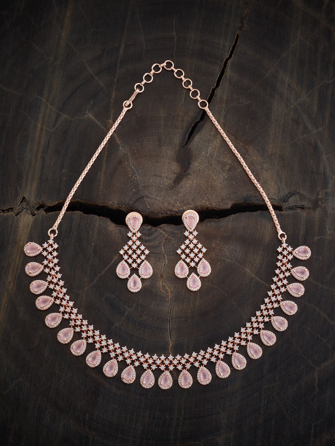 

Kushal's Fashion Jewellery Rose Gold-Plated CZ Stone Studded Necklace and Earrings