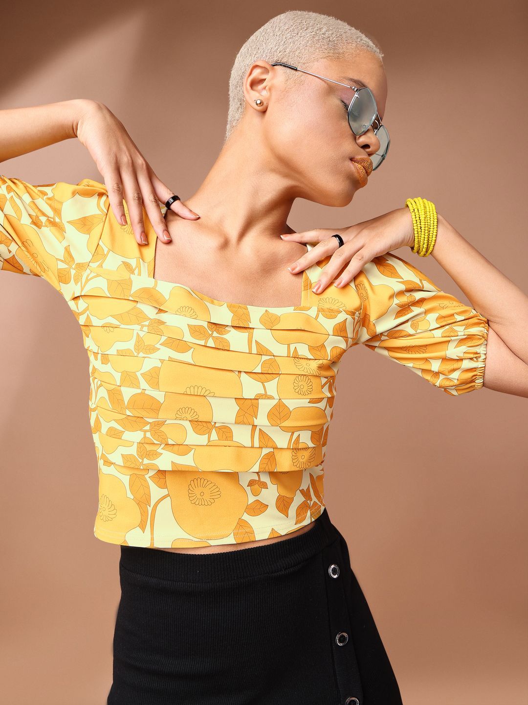 

PURVAJA Print Crop Top, Mustard