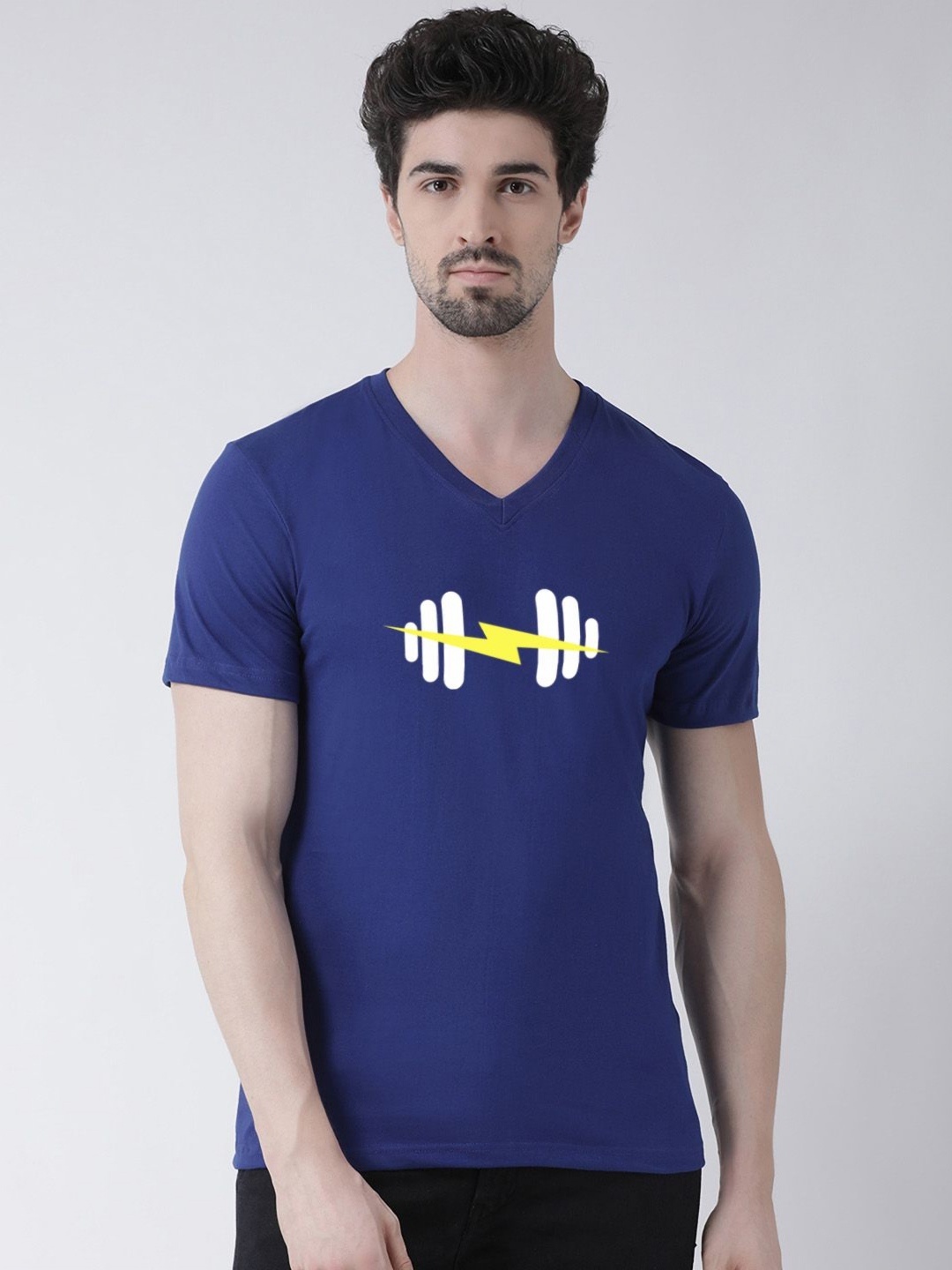 

Friskers Men Graphic Printed V-Neck Cotton T-Shirt, Blue