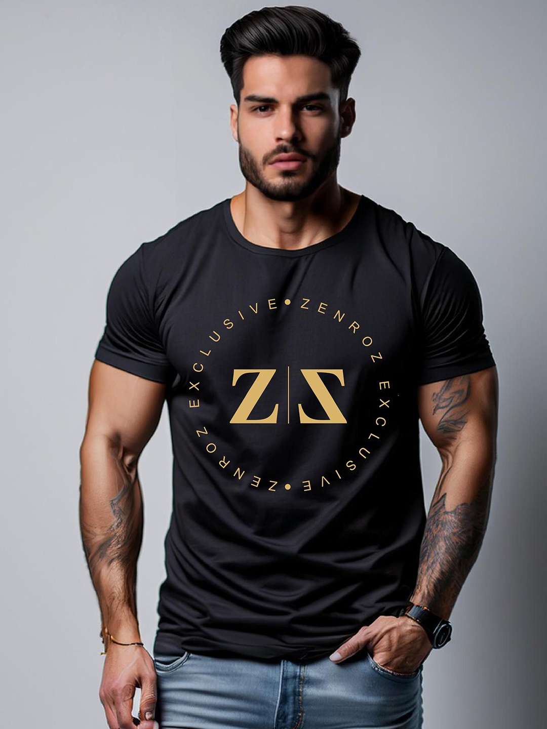 

Zenroz Unisex Graphic Printed Round Neck Cotton T-Shirt, Black