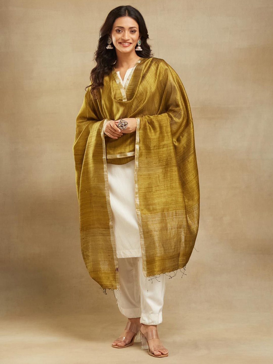 

Fabindia Abstract Woven Design Silk Dupatta, Green