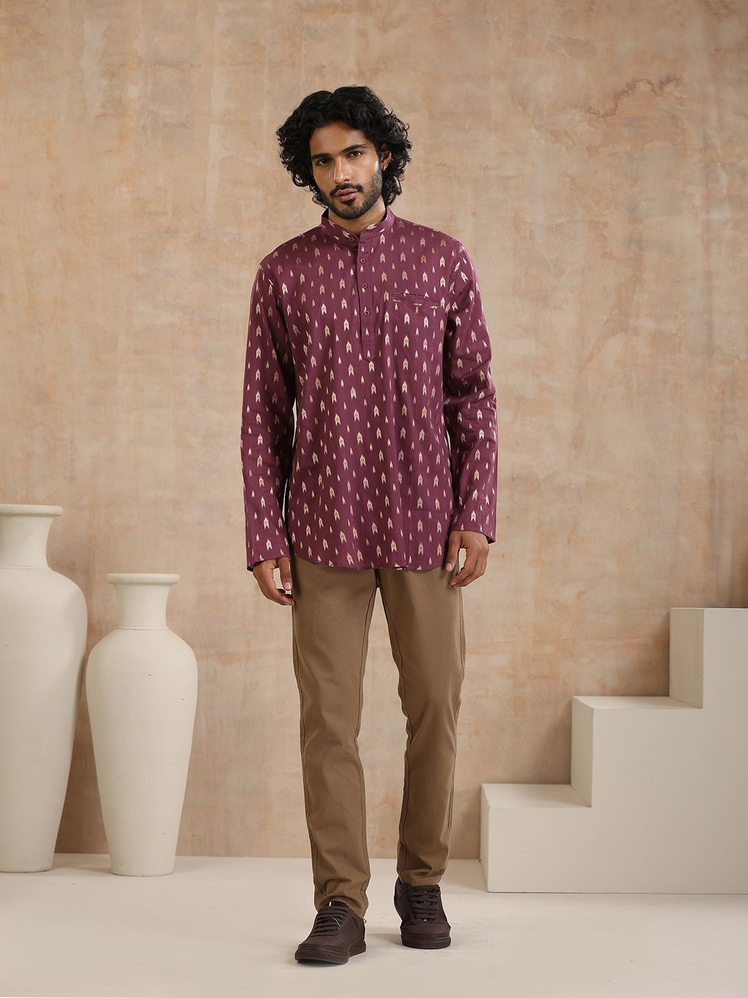 

House of Chikankari Embroidered Woven Short Kurta, Purple
