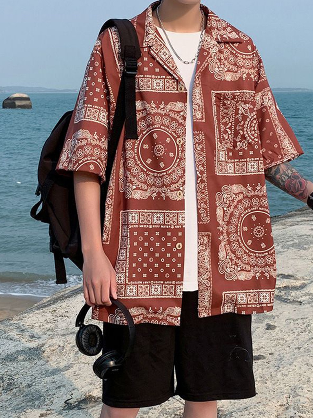 

StyleCast Men Opaque Printed Casual Shirt, Rust