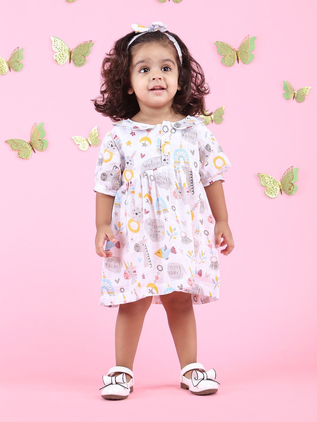 

Polka Tots Print Empire Dress, White