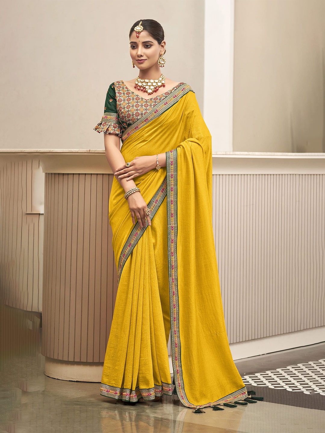 

NIRMAL CREATION Embroidered Pure Silk Saree, Yellow