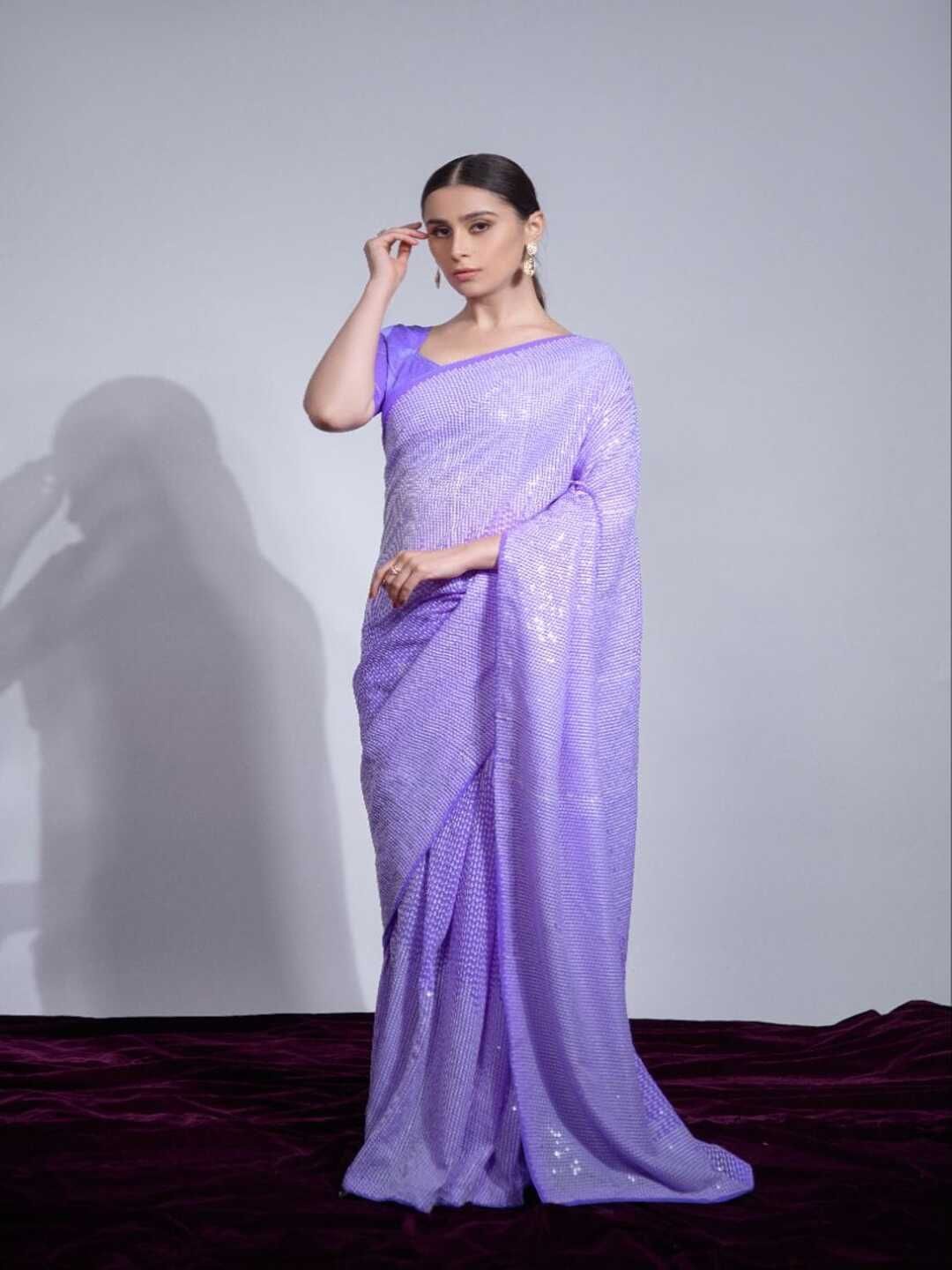 

Sitanjali Embellished Sequinned Pure Georgette Mysore Silk Saree, Purple