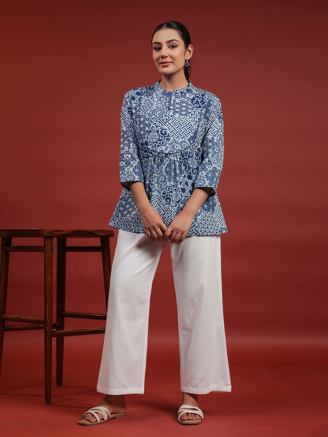 

anayna Printed Pure Cotton Tunic, Blue