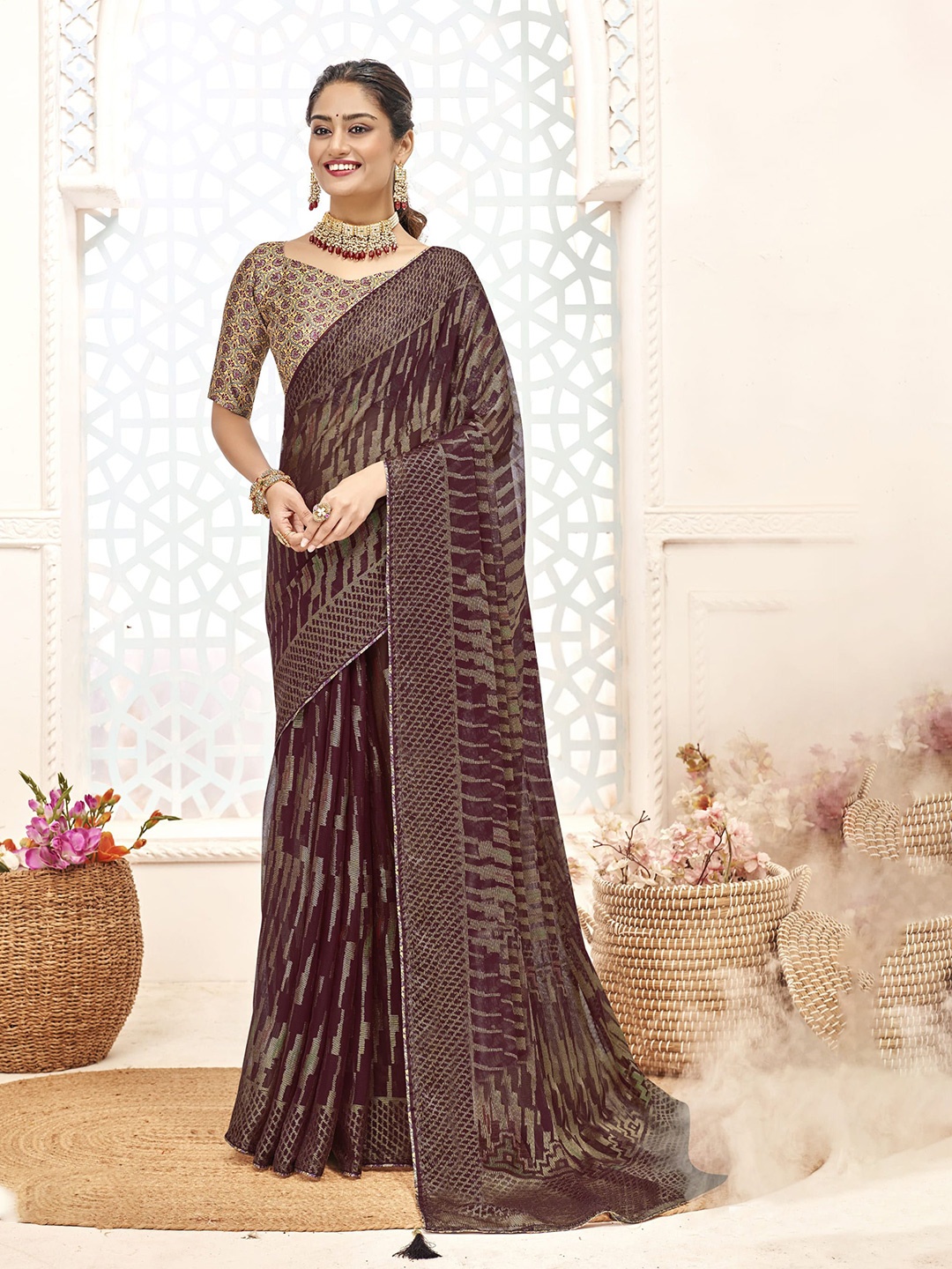 

NIRMAL CREATION Printed Pure Silk Saree, Purple