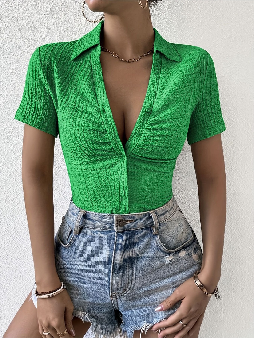 

StyleCast Striped Shirt Style Top, Green