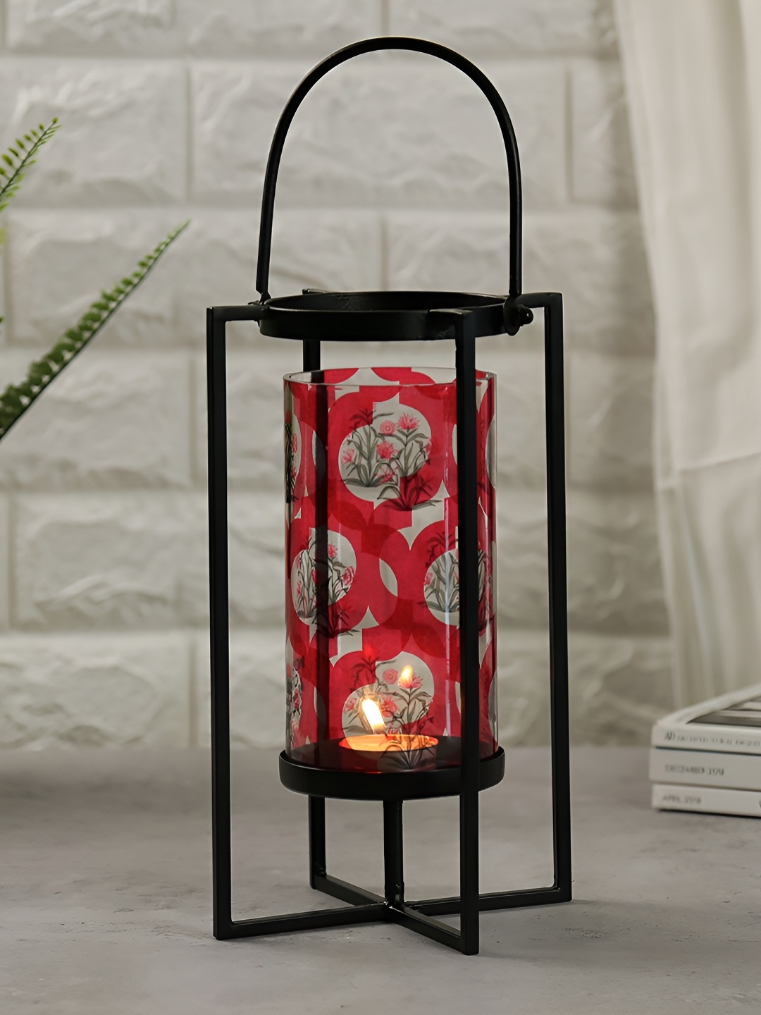 

India Circus by Krsnaa Mehta Brown & Red Printed Iron Cylindrical Table Lamp