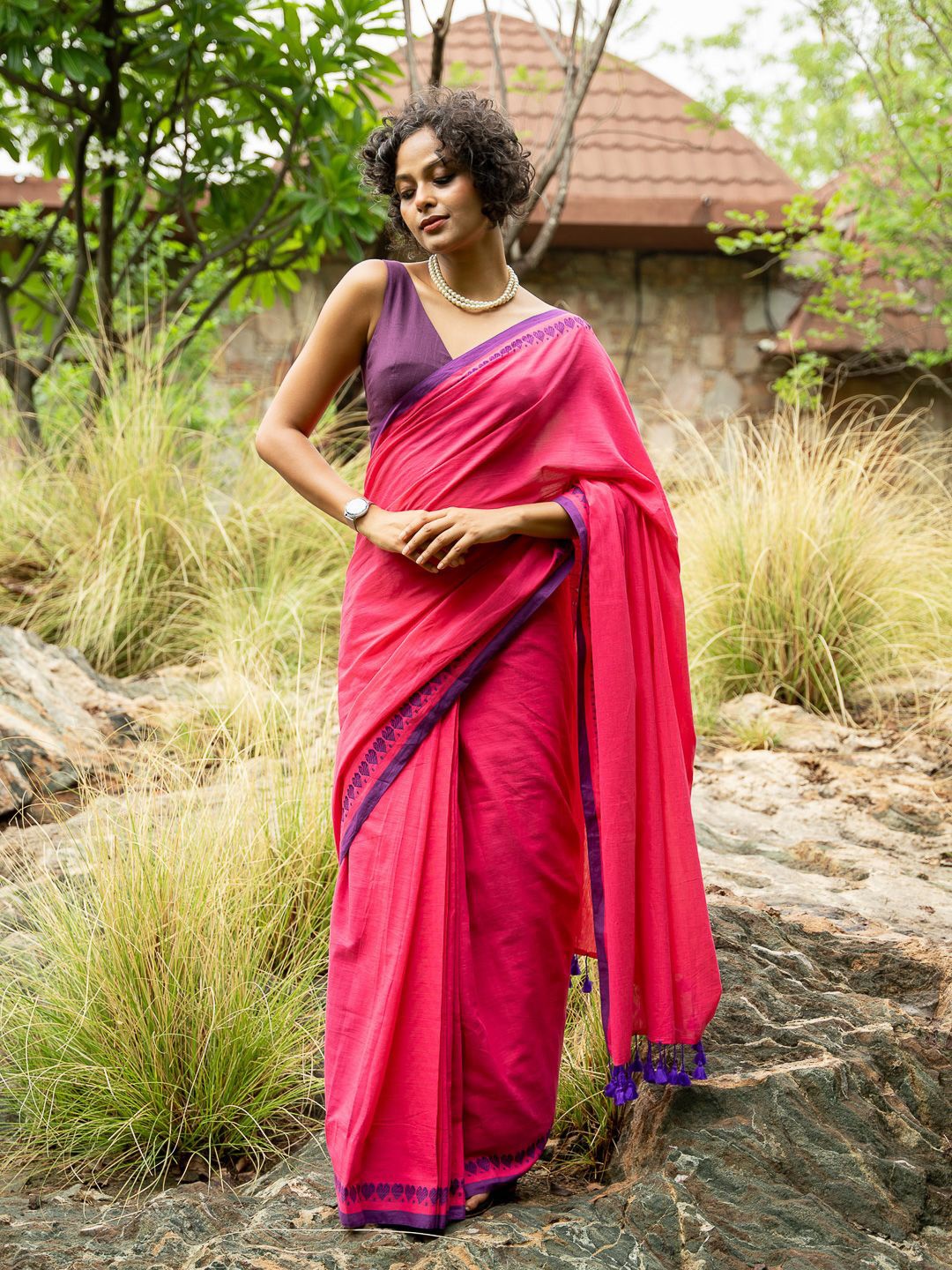 

Suta Solid Pure Cotton Ready to Wear Saree, Pink