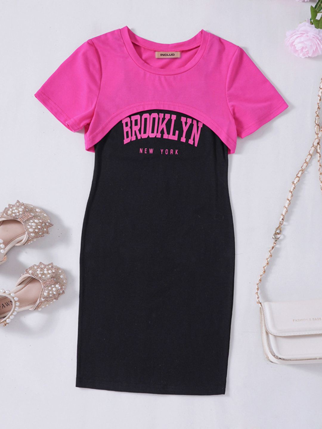 

INCLUD Girls Printed T-shirt Dress, Pink