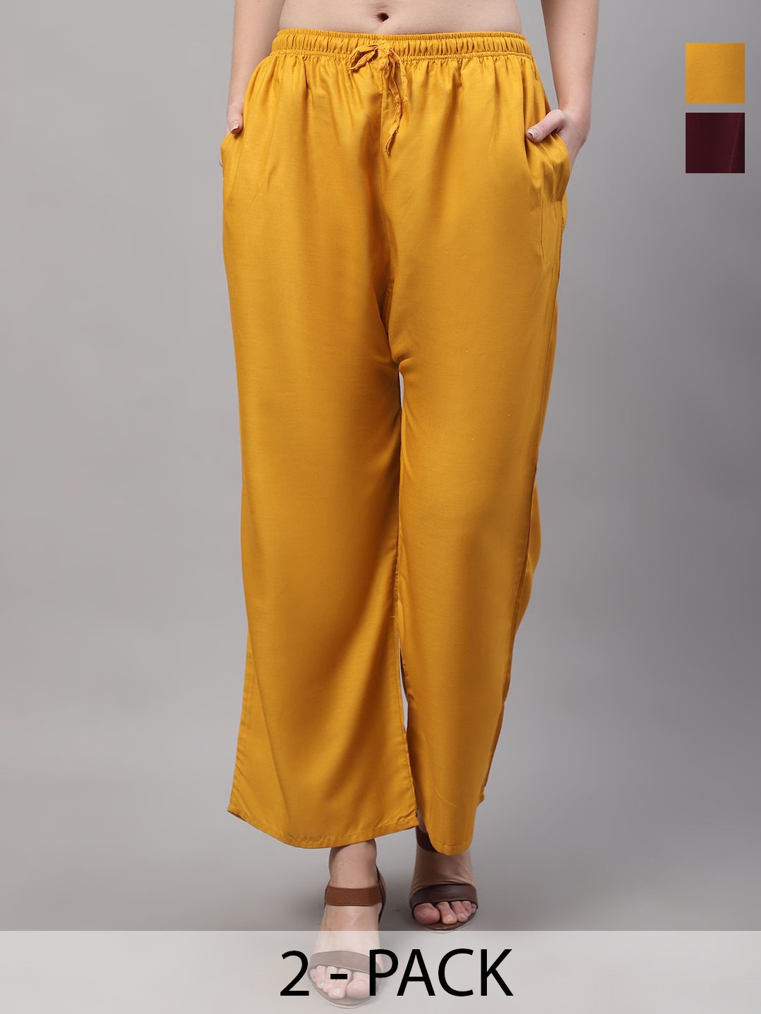 

Jinfo Women Knitted Ethnic Palazzos Pack of 2, Yellow