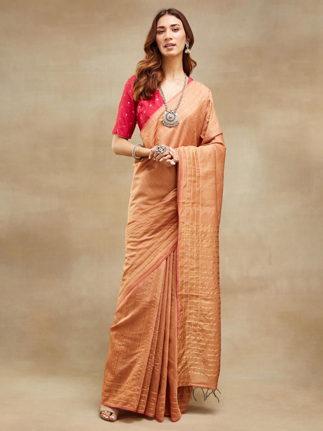 

Fabindia Zari Woven Design Saree, Beige