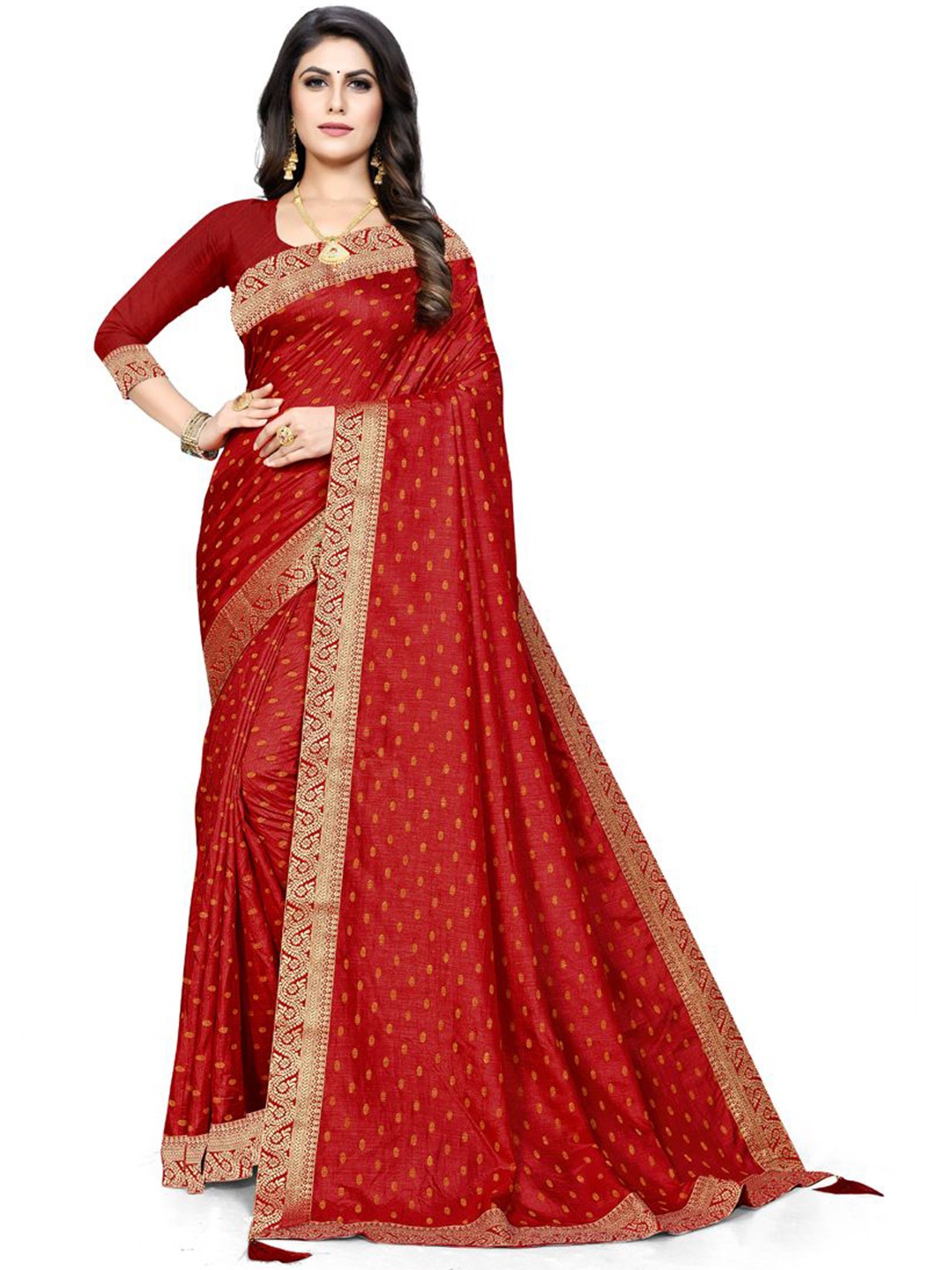 

ASISA Woven Design Zari Silk Cotton Saree, Red