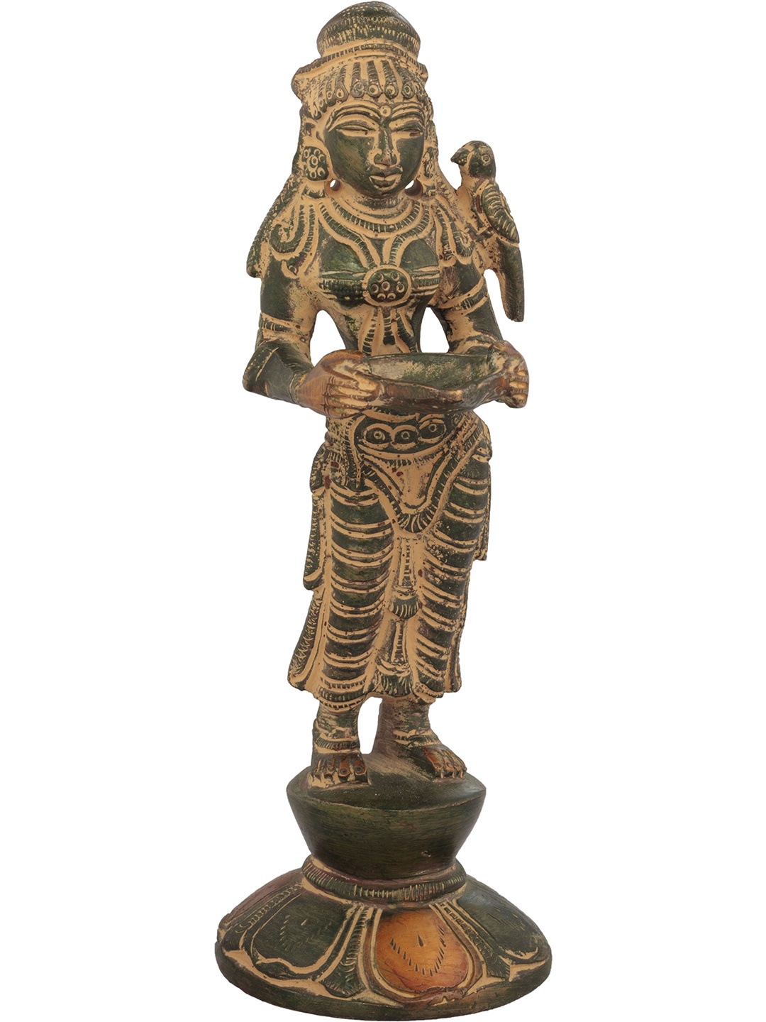 

Exotic India 6" Deepalakshmi with Parrot on Her Shoulder in Brass, Green