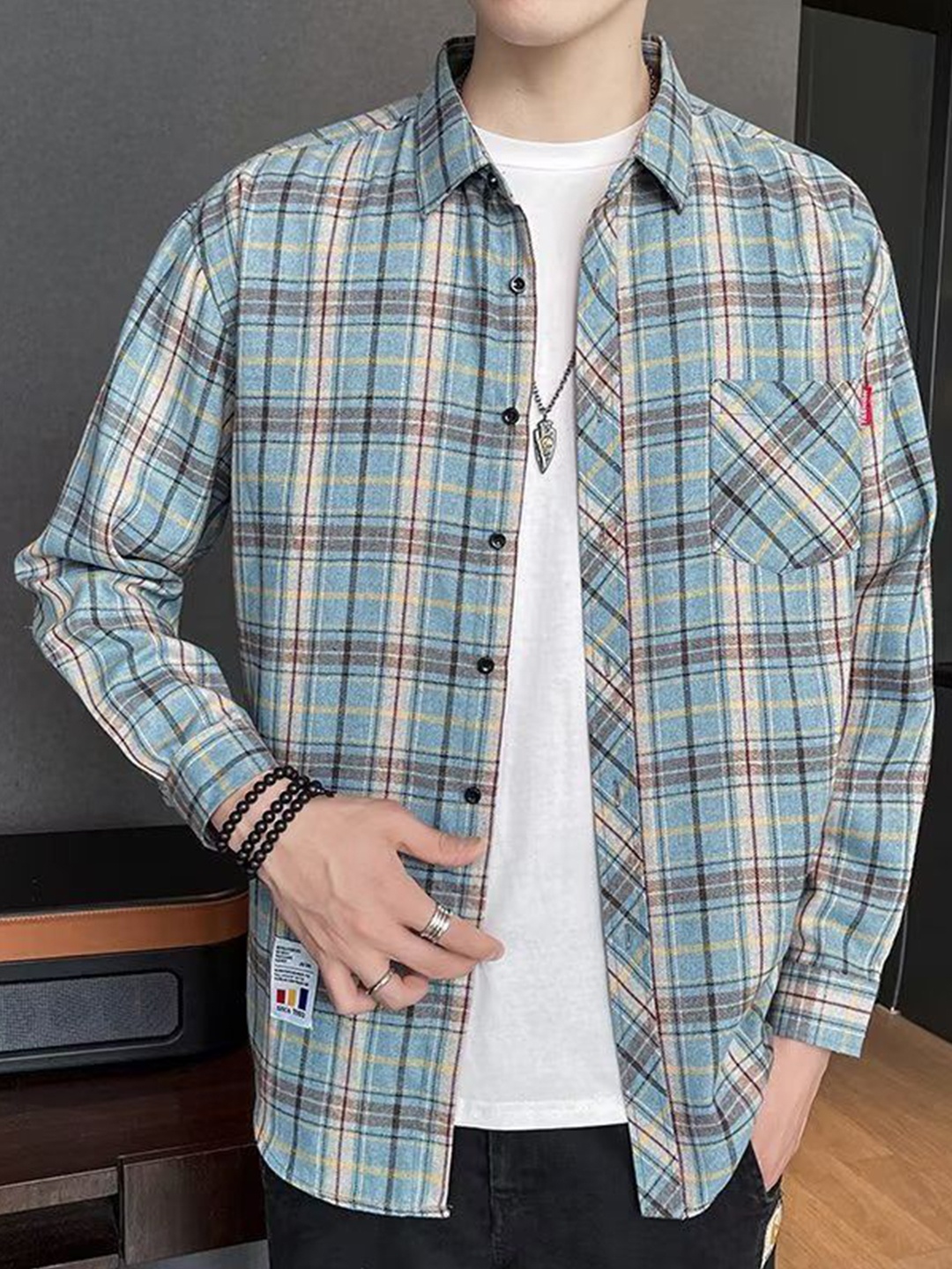 

StyleCast Men Tartan Checks Opaque Checked Casual Shirt, Blue