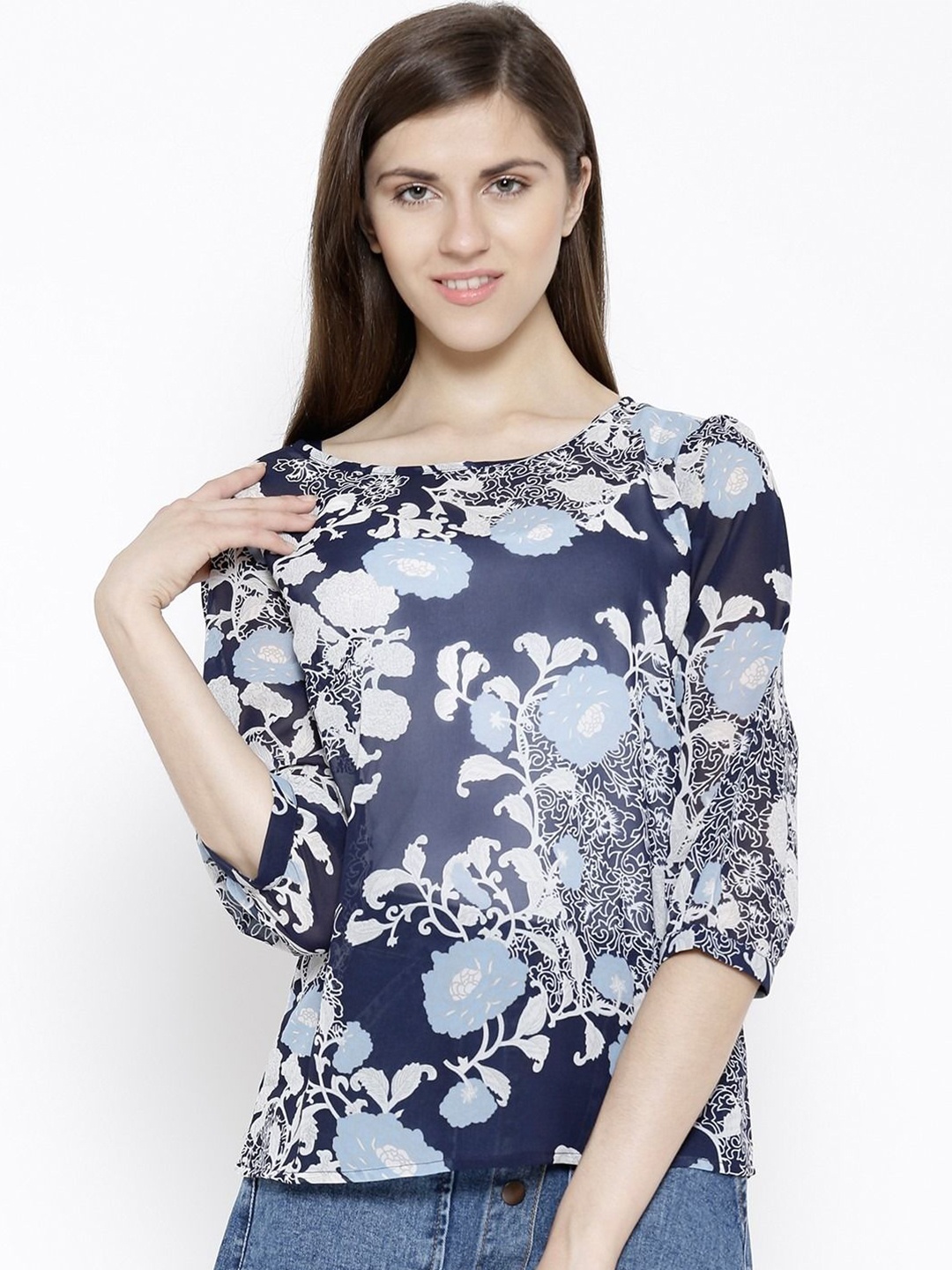 

Sera Women Floral Printed Round Neck Top, Blue