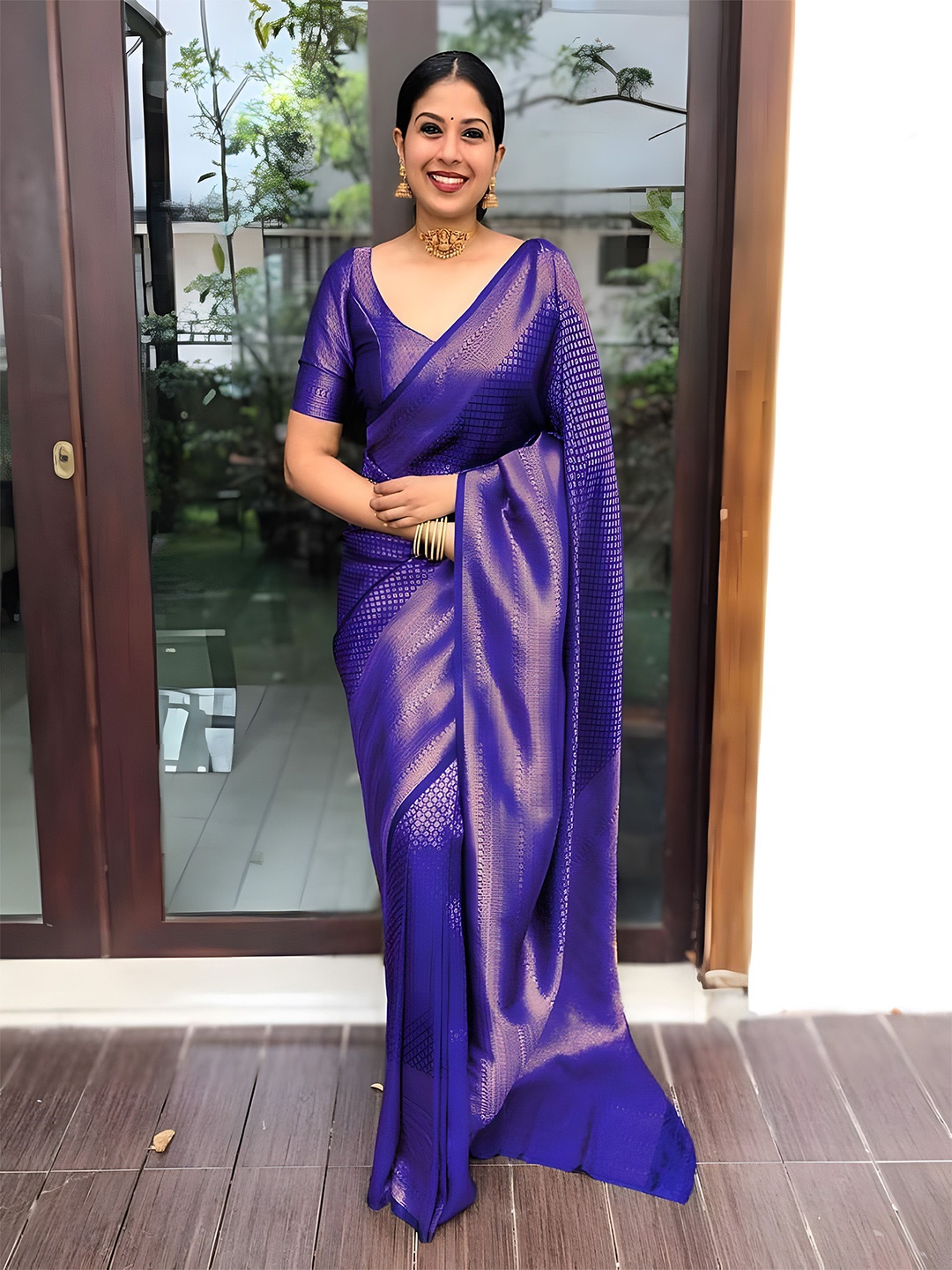 

Anouk Woven Design Zari Kanjeevaram Saree, Blue