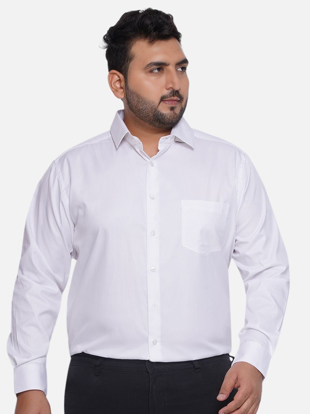 

Santonio Men Plus Size Classic Spread Collar Solid Cotton Casual Shirt, White