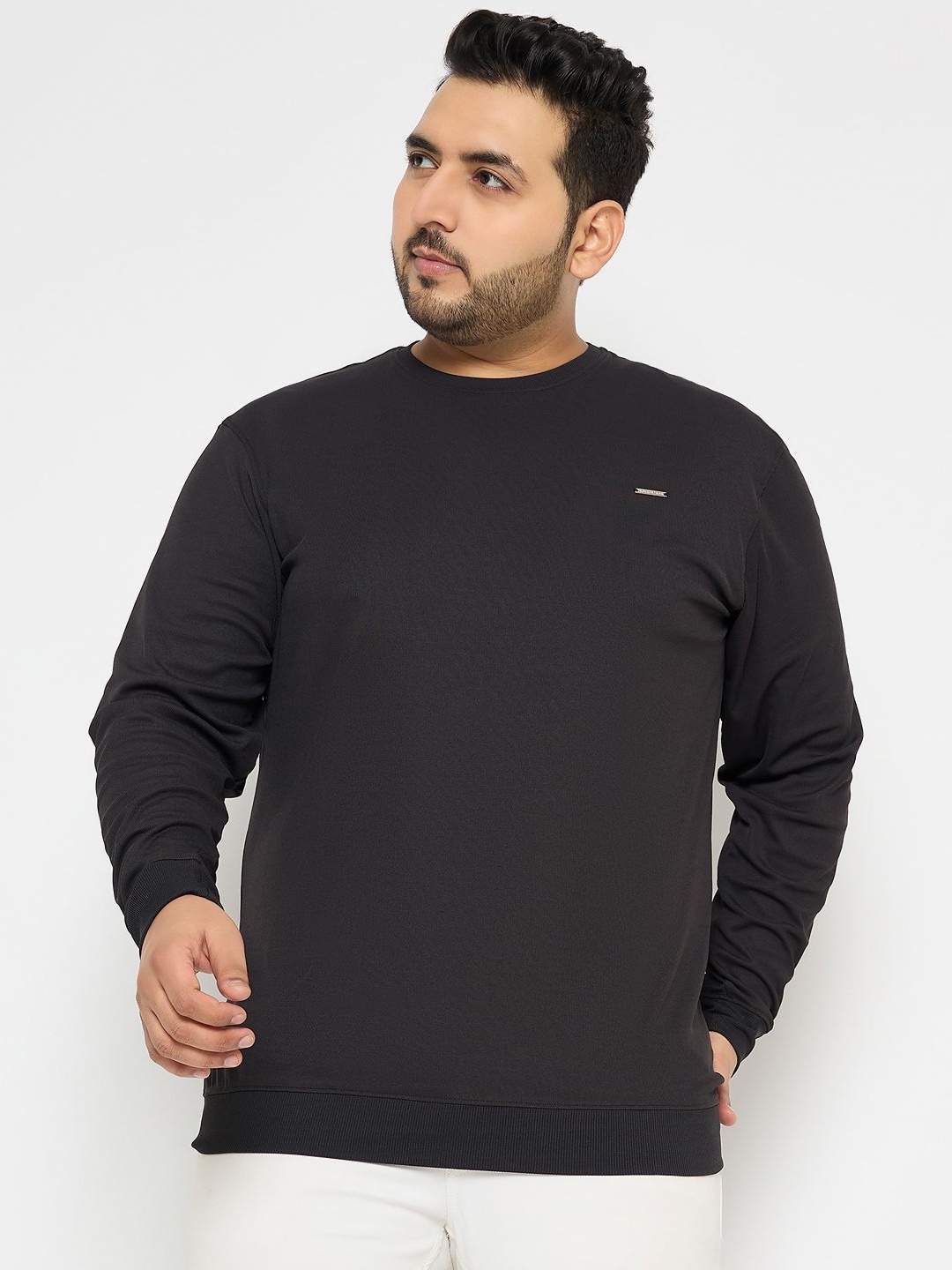 

Parcel Yard Men Plus Size Solid Round Neck Cotton Relaxed Fit T-Shirt, Black