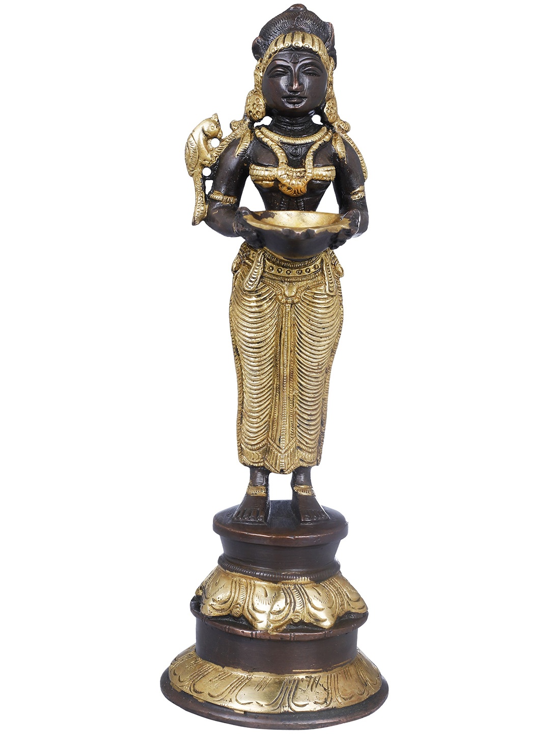 

Exotic India Gold-Toned & Black Textured Brass Deepalakshmi Idol Showpiece