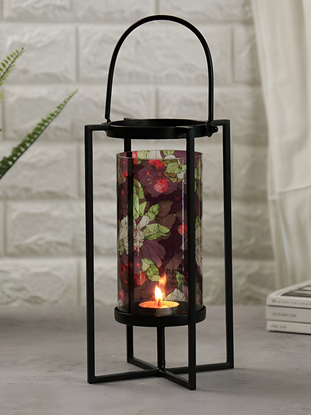 

India Circus by Krsnaa Mehta Purple & Green Printed Iron Cylindrical Table Lamp
