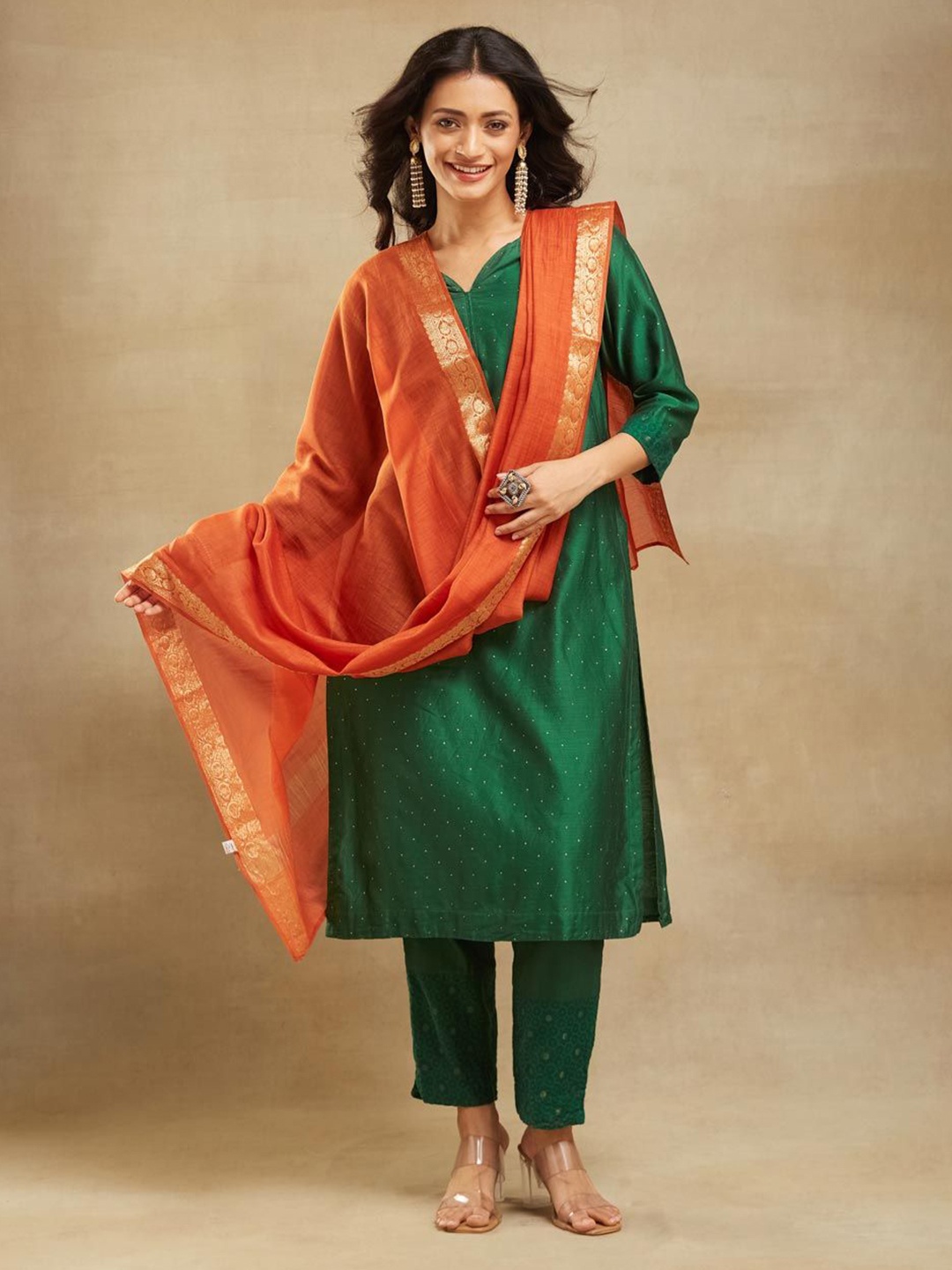 

Fabindia Cotton Silk Dupatta With Zari, Orange