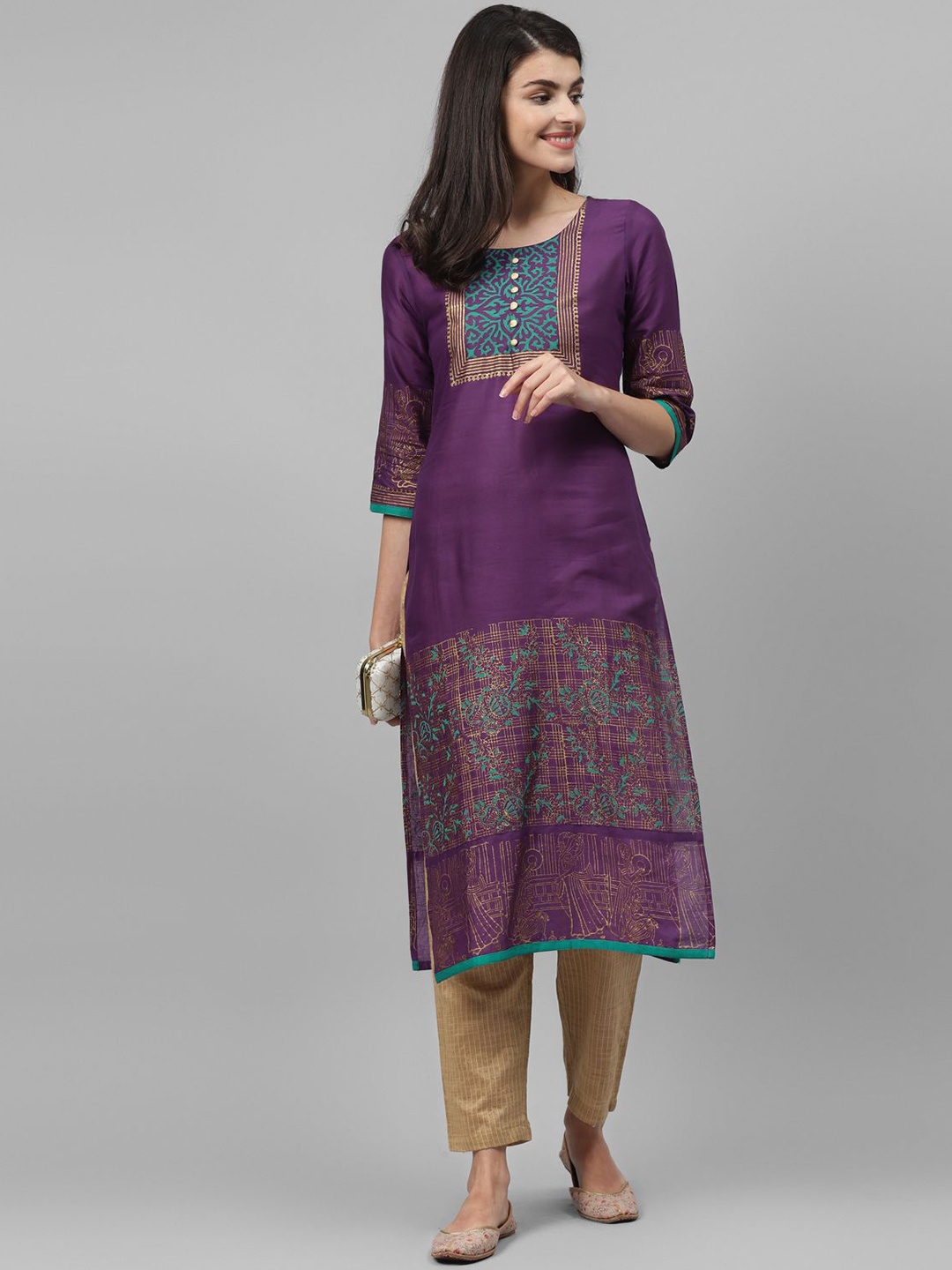 

Bhuja Ethnic Motifs Printed Straight Kurta, Purple