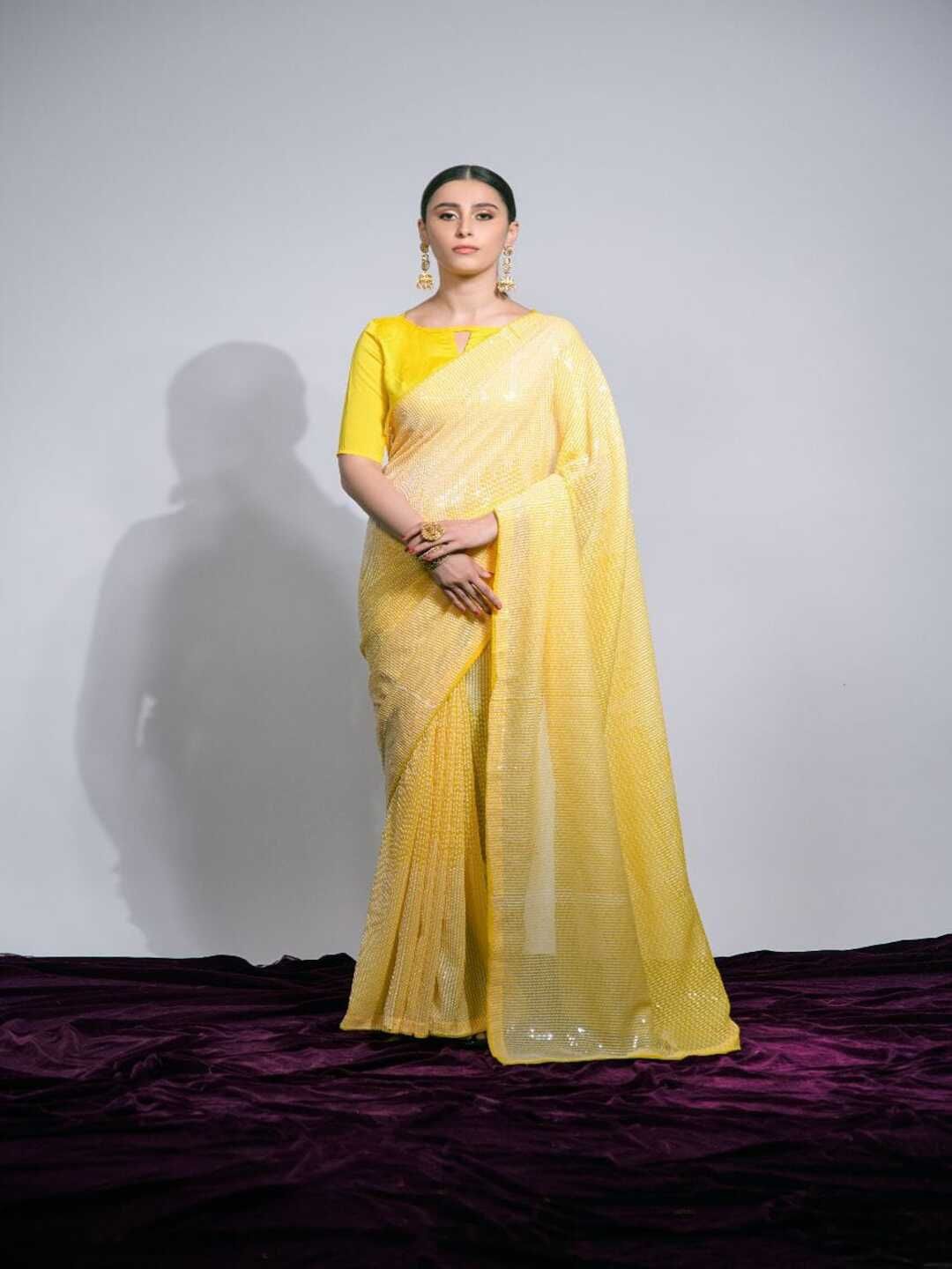 

Sitanjali Embellished Sequinned Pure Georgette Saree, Yellow