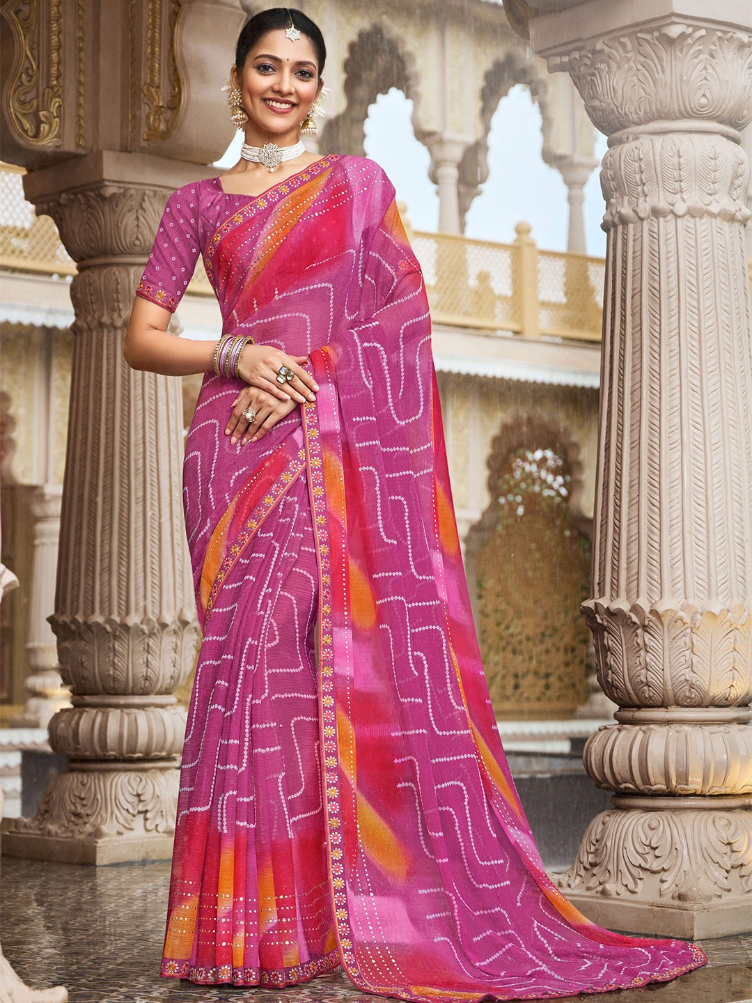 

Laxmipati Sequinned Saree with Emblished Border, Pink