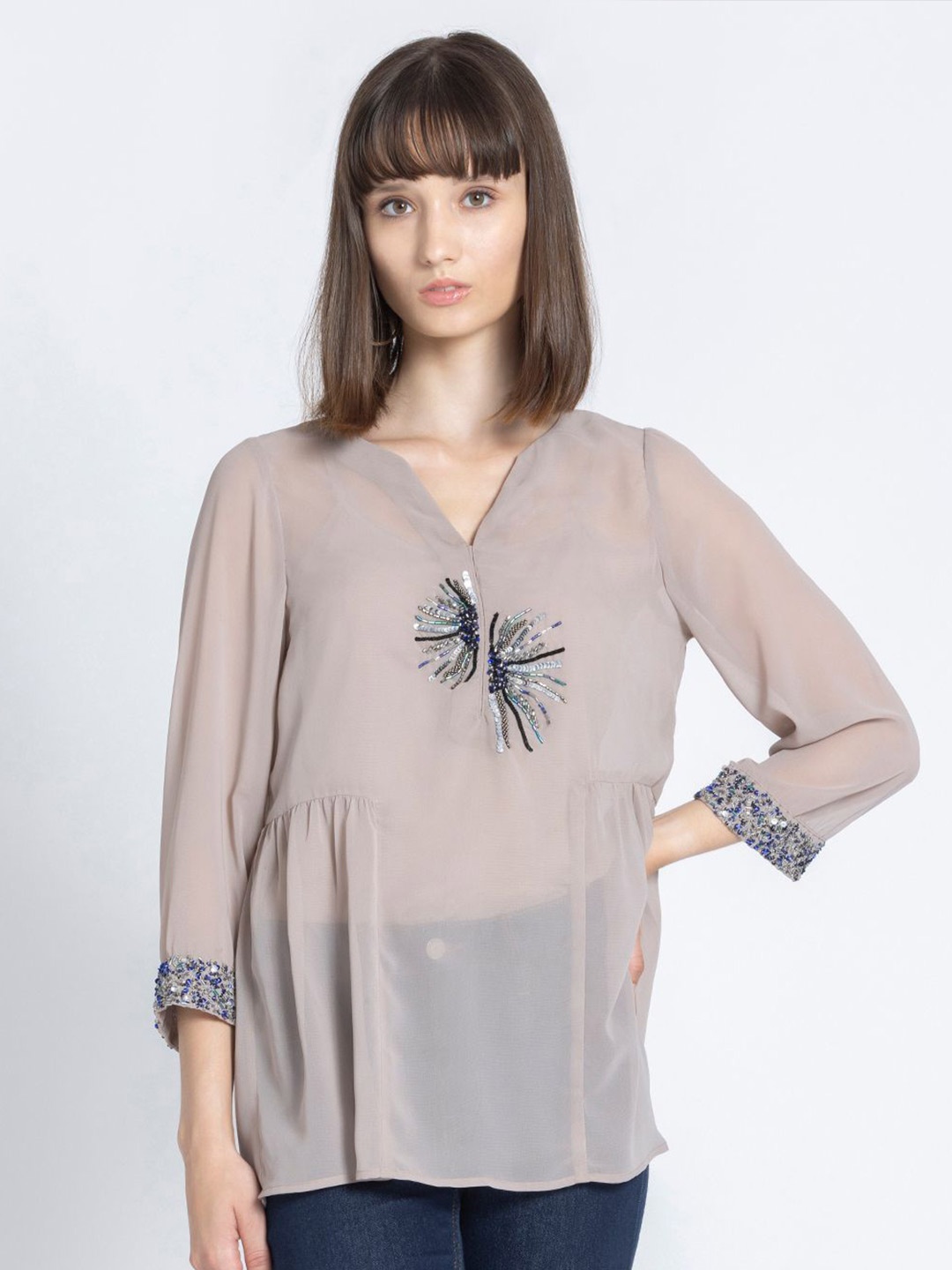 

SHAYE Sequin Embroidered Top, Grey