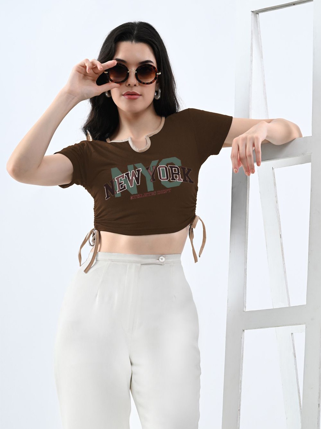 

CLAFOUTIS Print Cotton Crop Top, Brown