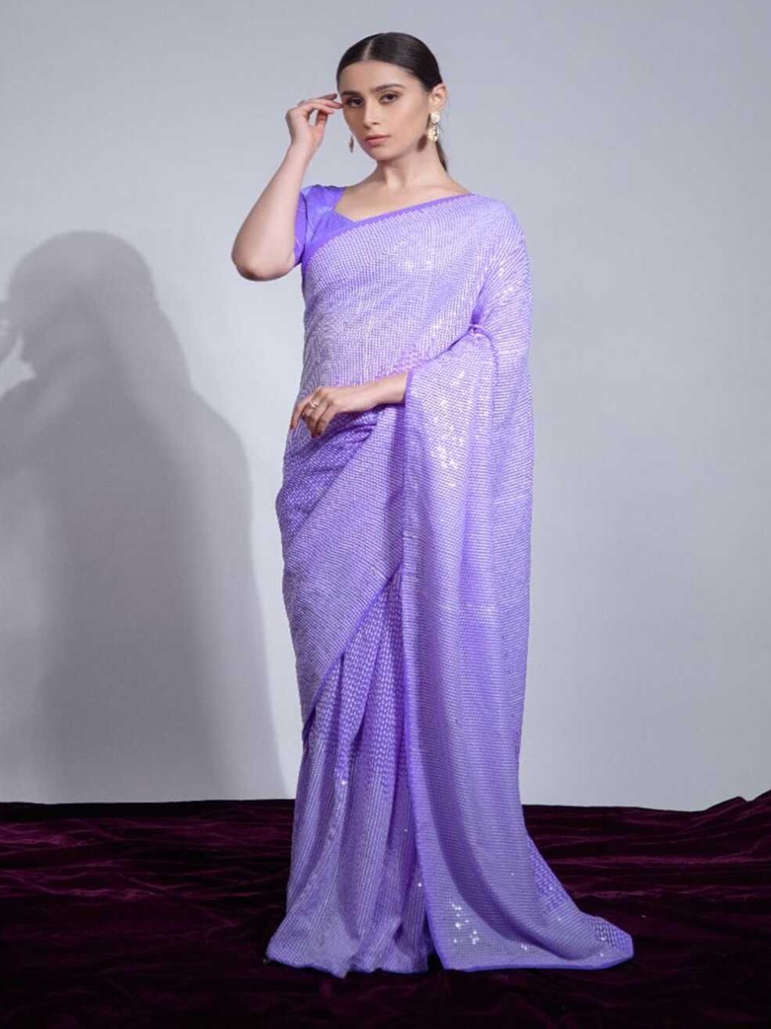 

SANJANA SILK Embellished Sequinned Pure Georgette Saree, Purple