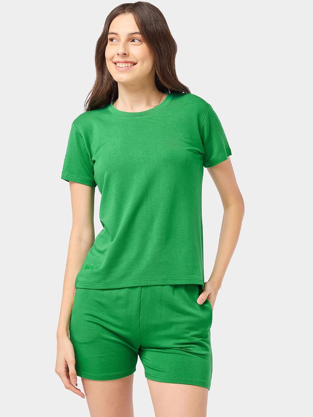 

bummer Round Neck Micro Modal T-Shirt With Shorts, Green