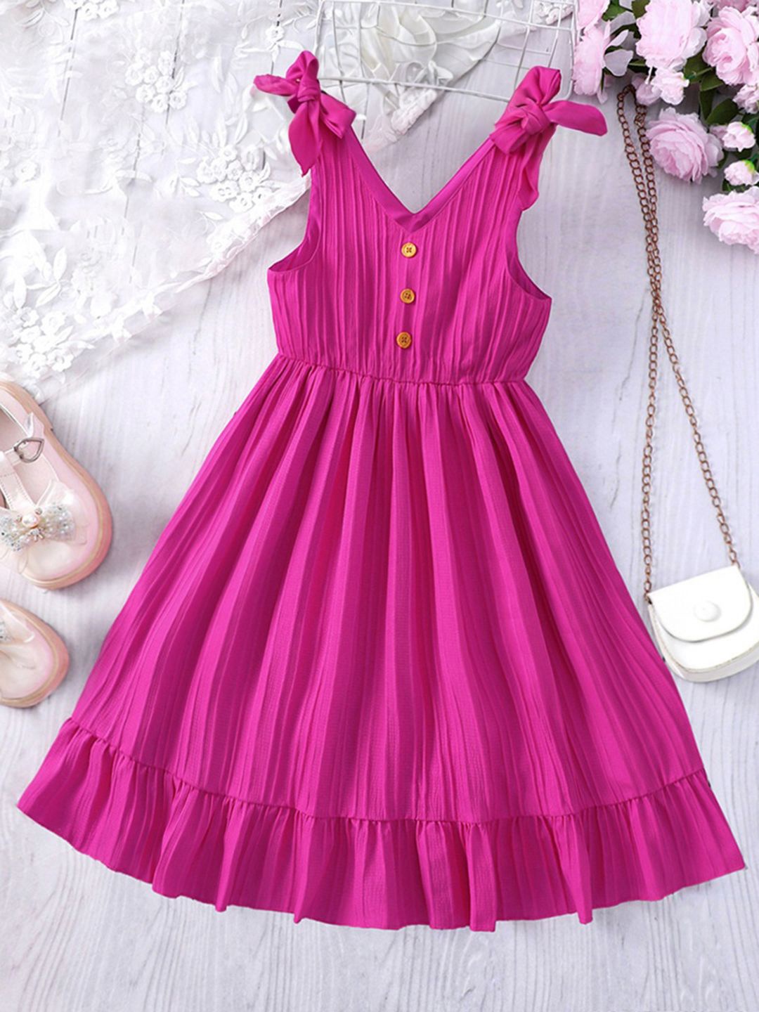 

INCLUD kids girls Shoulder Straps Fit & Flare Dress, Pink