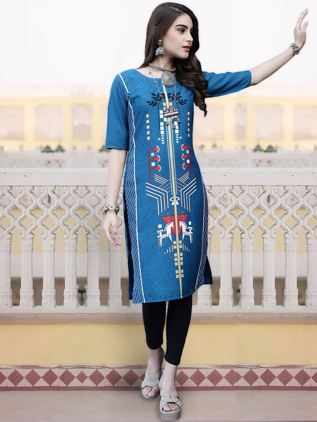 

7Threads Women Ethnic Motifs Checked Sequinned Floral Crepe Kurta, Multi